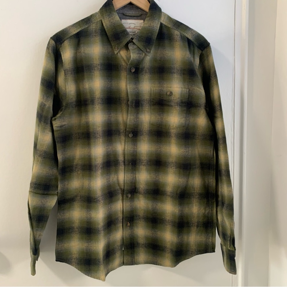 Men’s Weatherproof Vintage- Green Plaid Flannel Shirt Size Medium